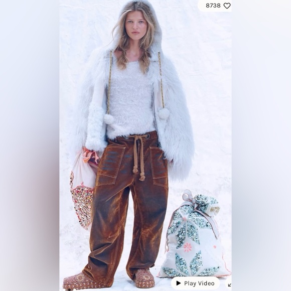 NWT size 28 Free People We The Free Moxie Flocked Pull-On Barrel Jeans Burnt Rus - Picture 1 of 10